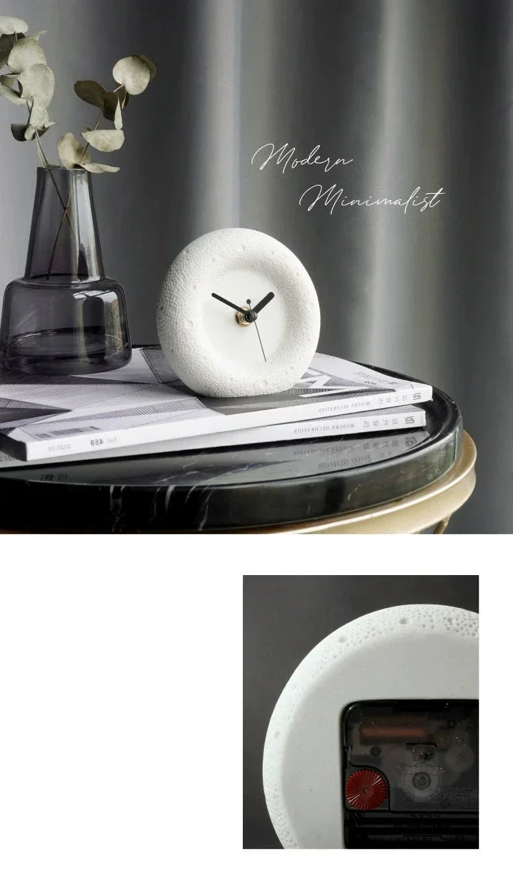 Nordic Sandstone Desk Clock Round Minimalist