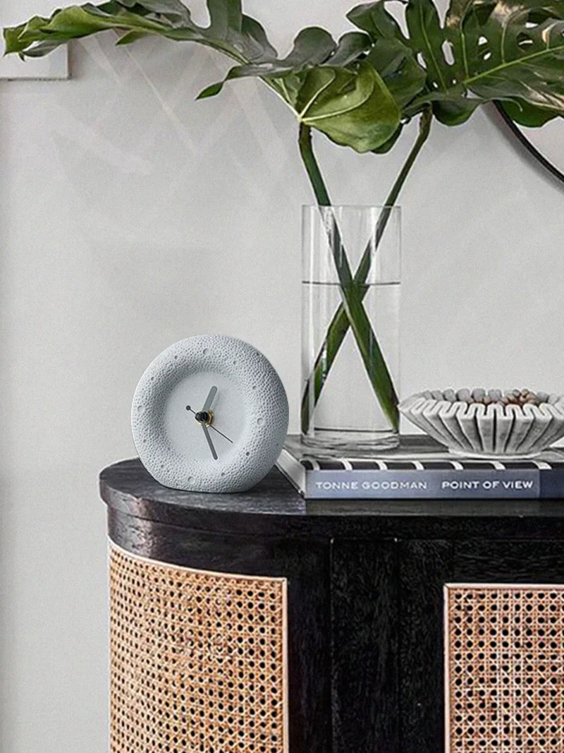Nordic Sandstone Desk Clock Round Minimalist