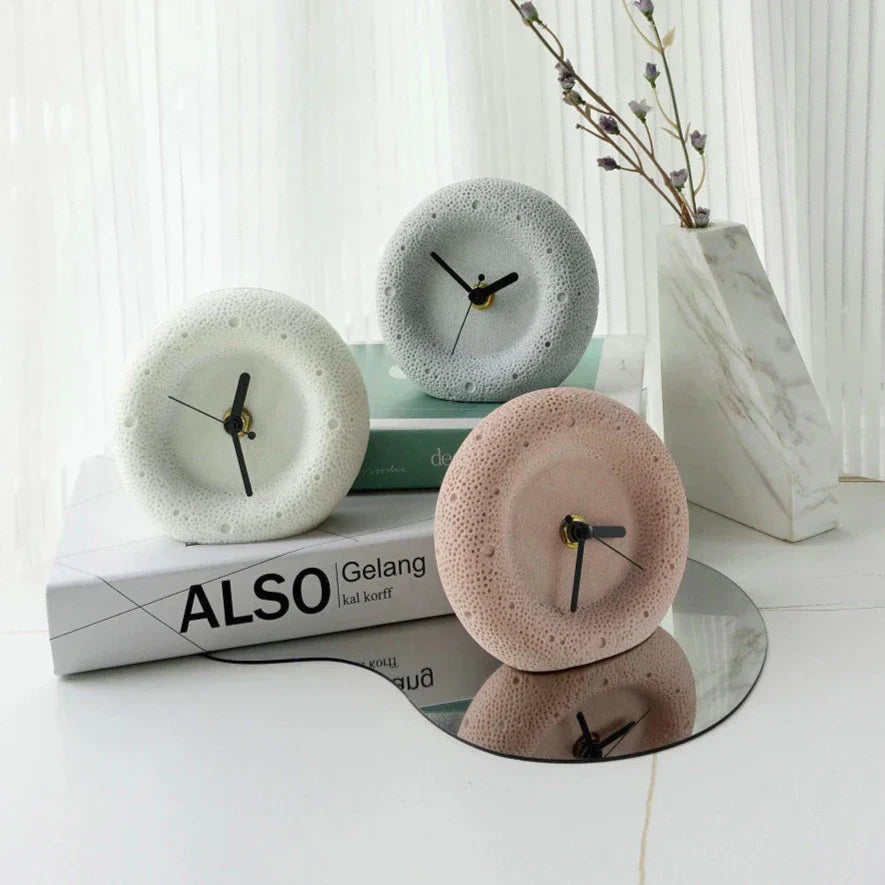 Nordic Sandstone Desk Clock Round Minimalist