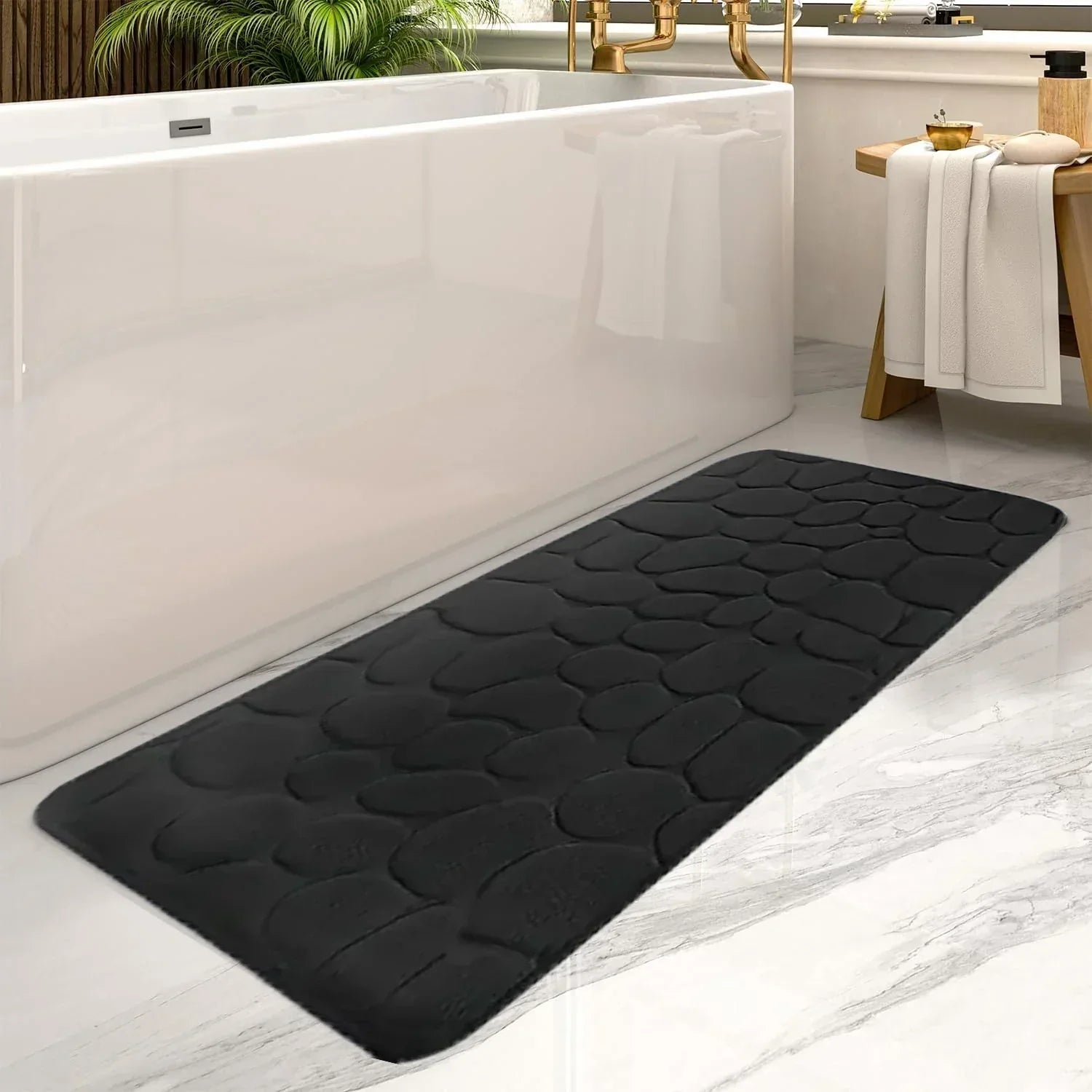 Absorbent Pebble Bath Mat with Non-Slip Back