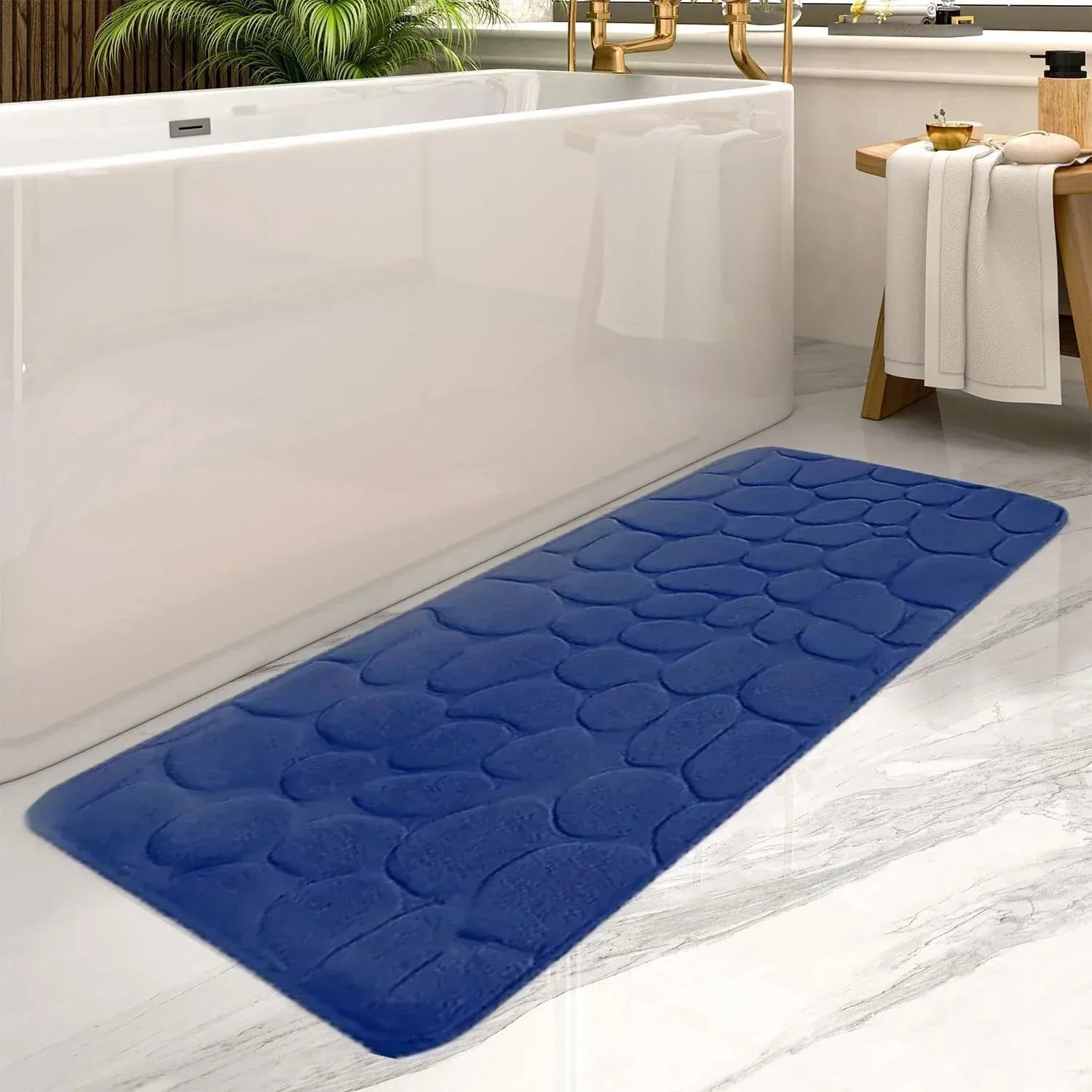 Absorbent Pebble Bath Mat with Non-Slip Back