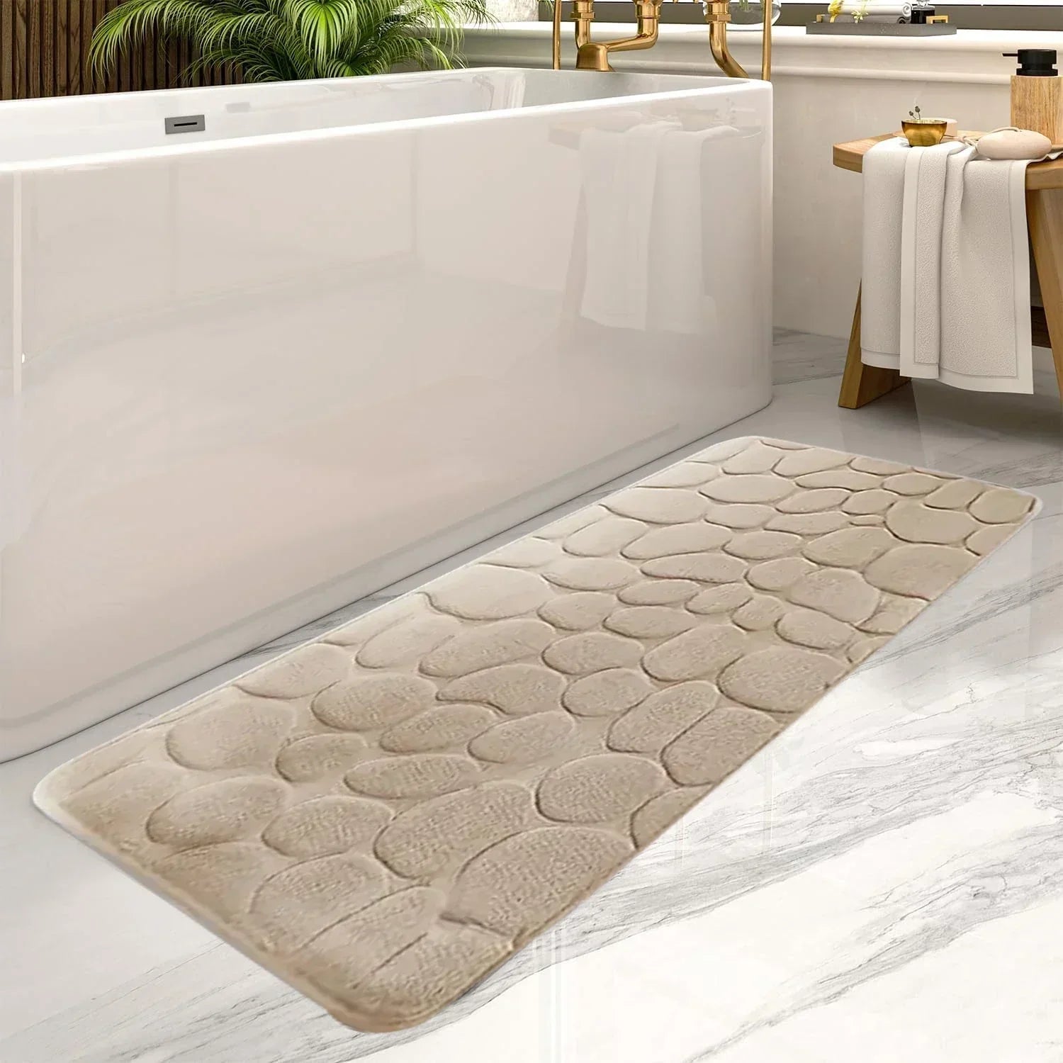 Absorbent Pebble Bath Mat with Non-Slip Back