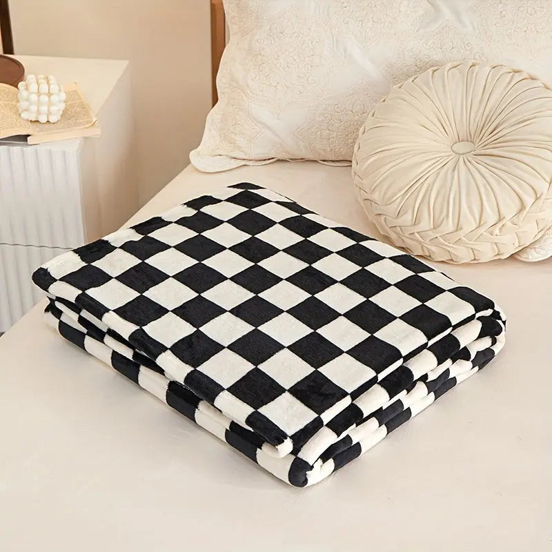 Black and White Checkered Plush Throw Blanket