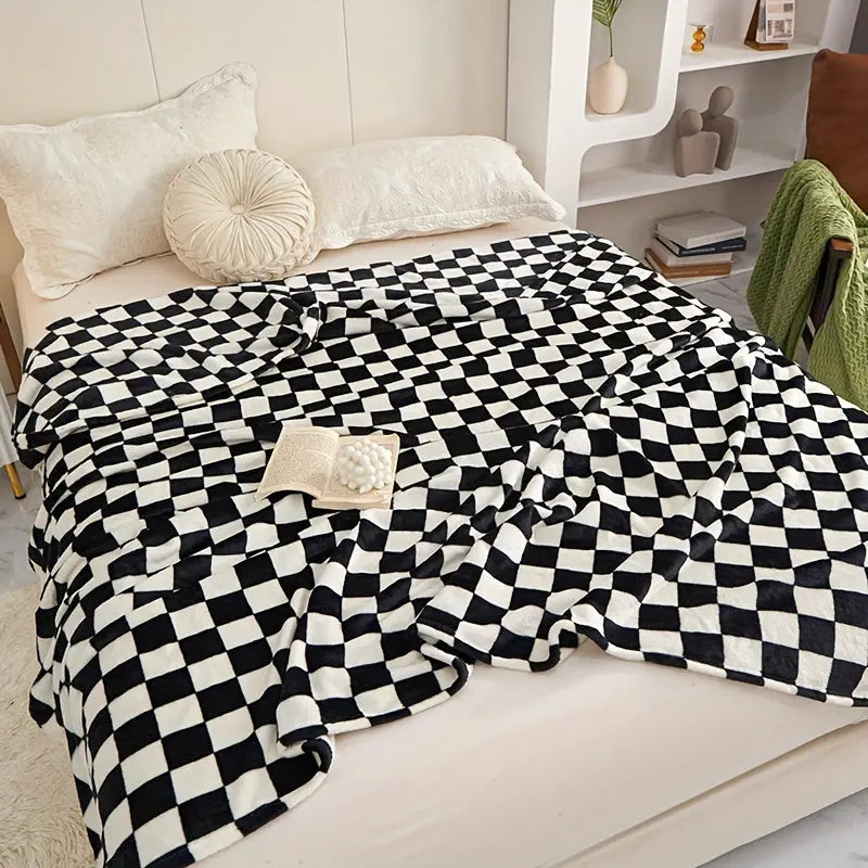 Black and White Checkered Plush Throw Blanket