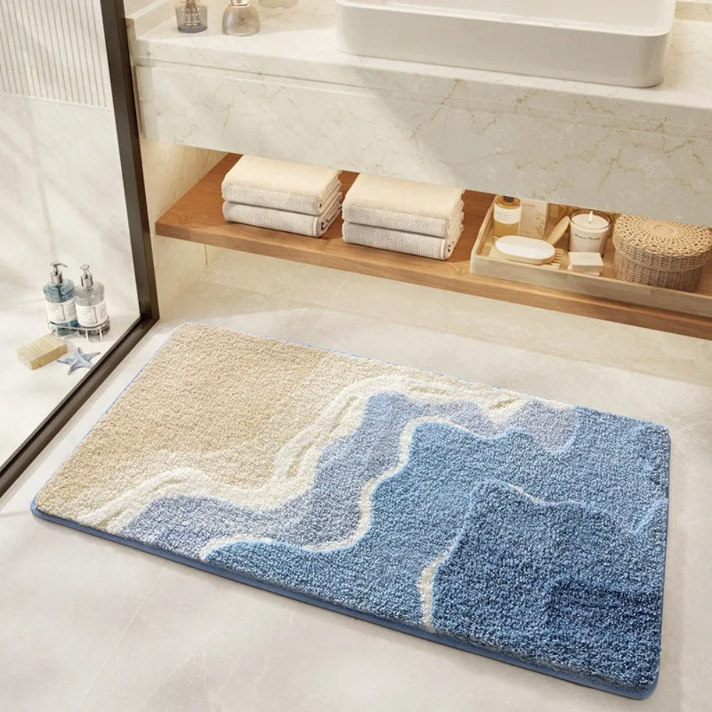 Blue Daisy Bathroom Mat with Plush Texture