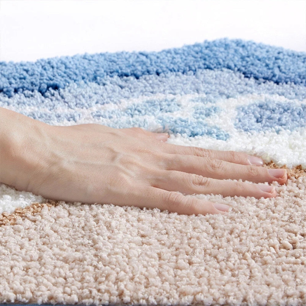 Blue Daisy Bathroom Mat with Plush Texture