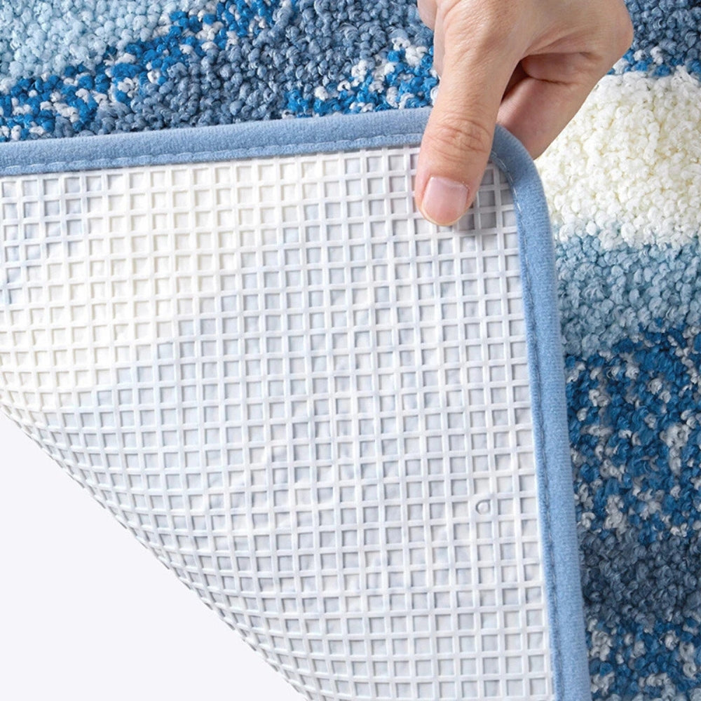 Blue Daisy Bathroom Mat with Plush Texture