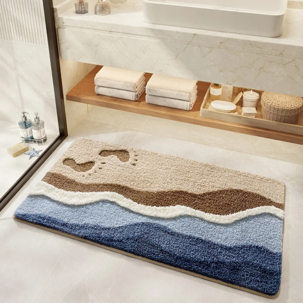 Blue Daisy Bathroom Mat with Plush Texture
