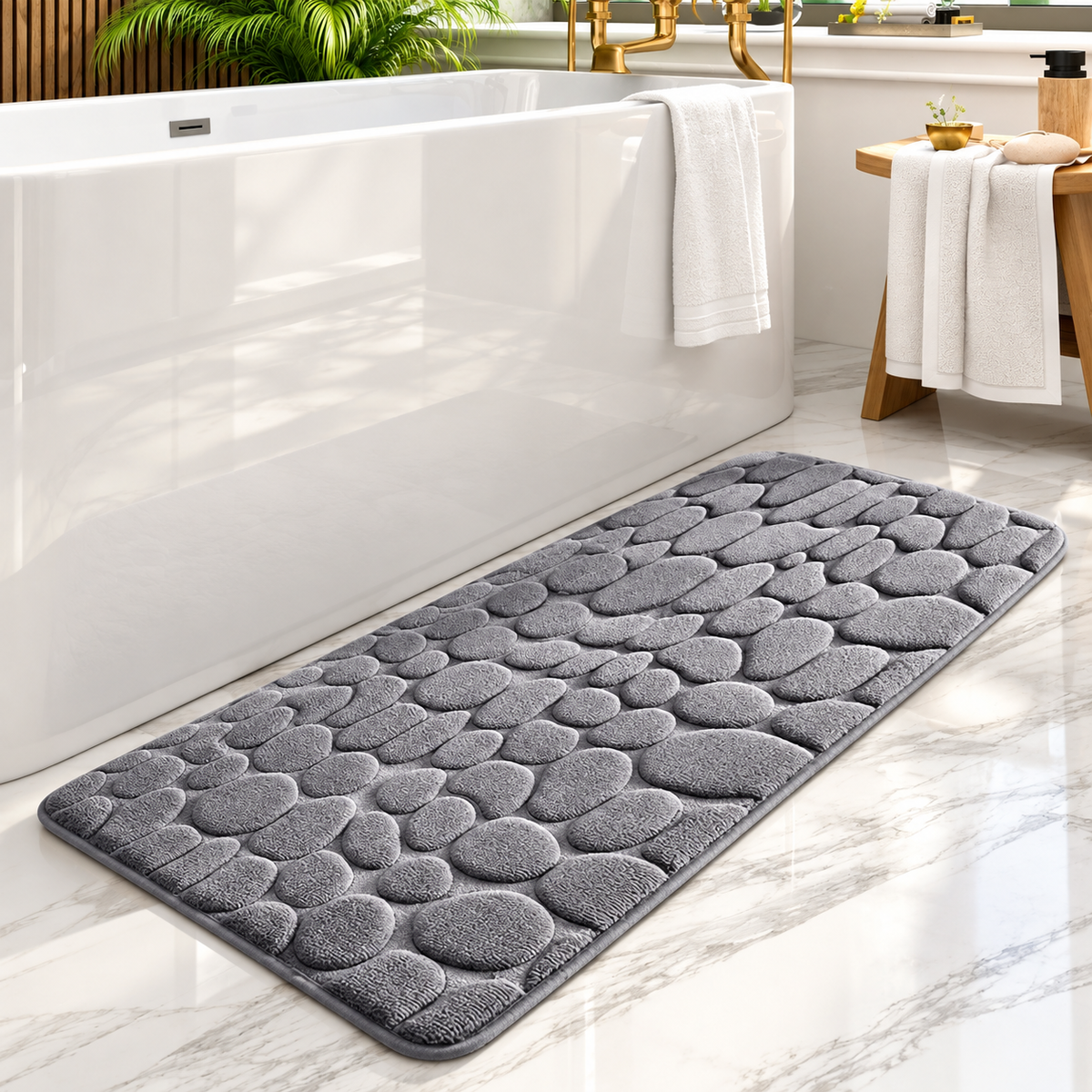 Absorbent Pebble Bath Mat with Non-Slip Back