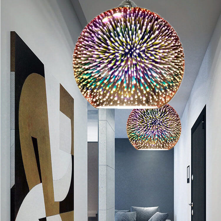 Colorful 3D Glass Pendant with Firework Glow