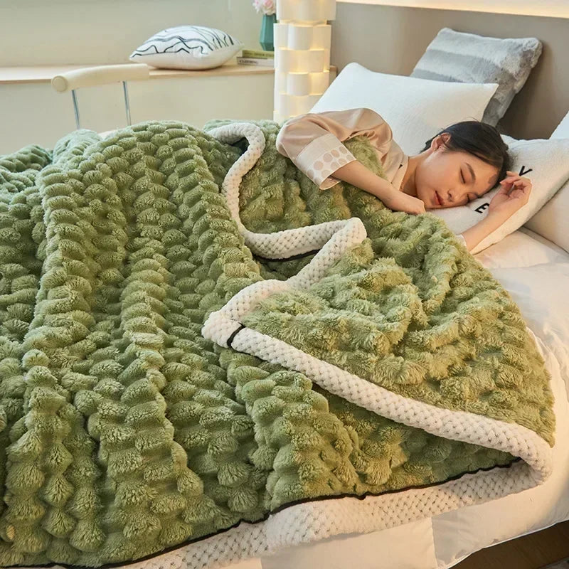 Cozy Coral Fleece Blanket with Bubble Texture