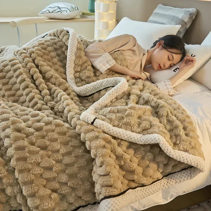 Cozy Coral Fleece Blanket with Bubble Texture