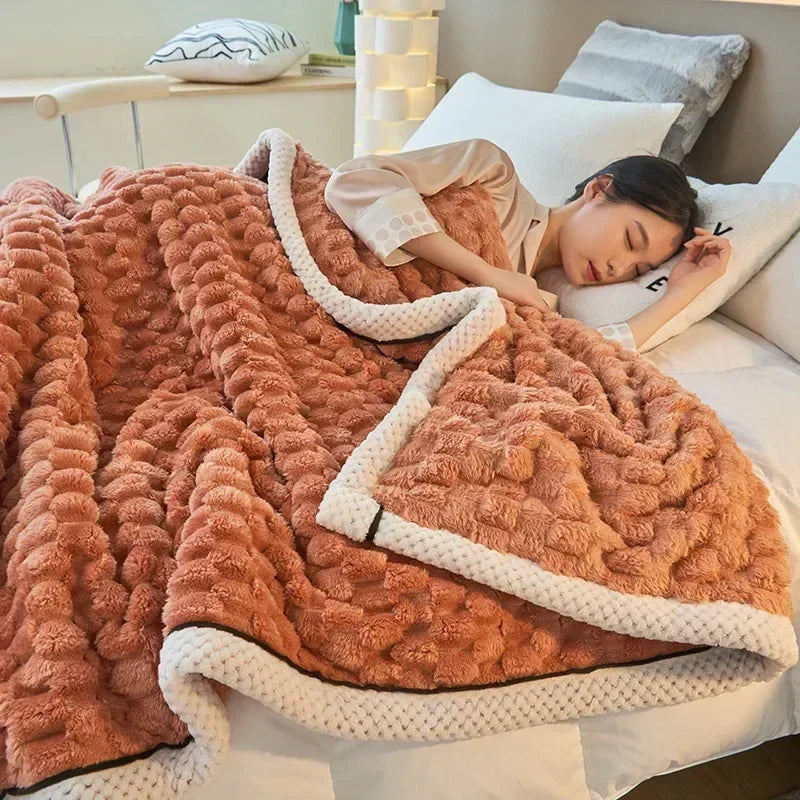 Cozy Coral Fleece Blanket with Bubble Texture