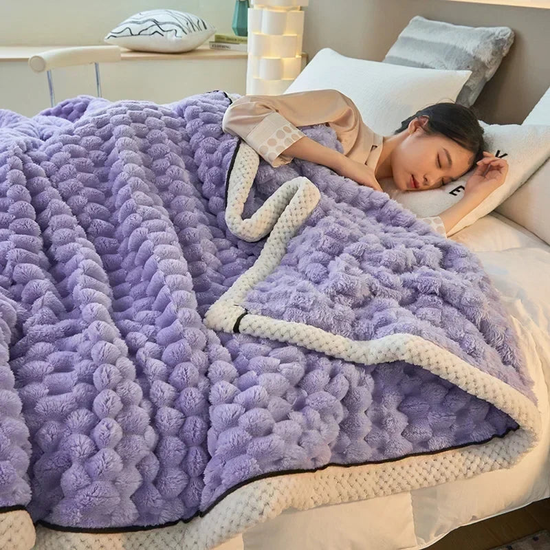 Cozy Coral Fleece Blanket with Bubble Texture