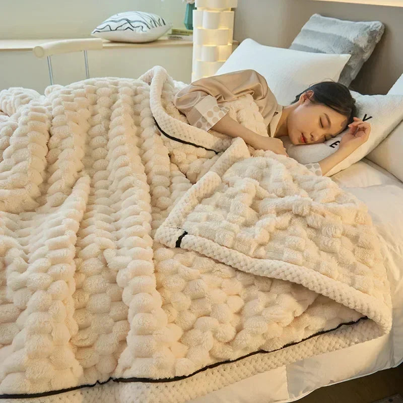 Cozy Coral Fleece Blanket with Bubble Texture