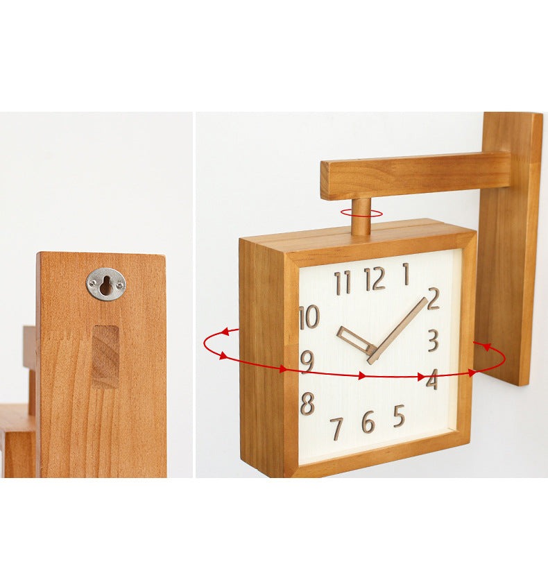 Dual Sided Wood Wall Clock with Corner Mount