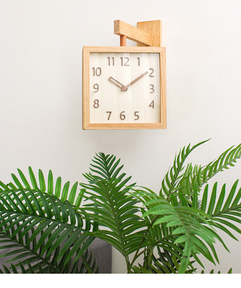Dual Sided Wood Wall Clock with Corner Mount