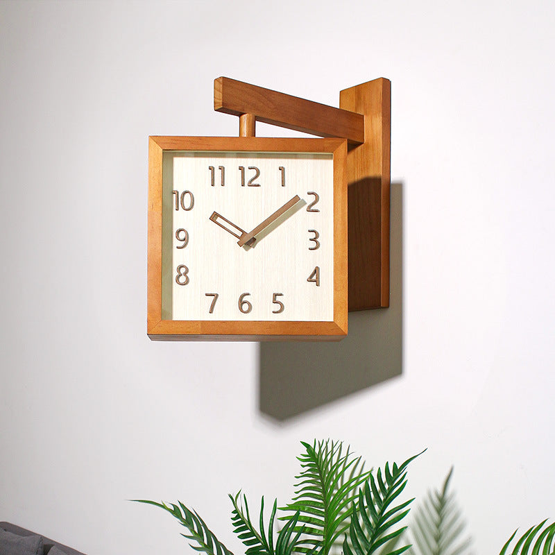 Dual Sided Wood Wall Clock with Corner Mount