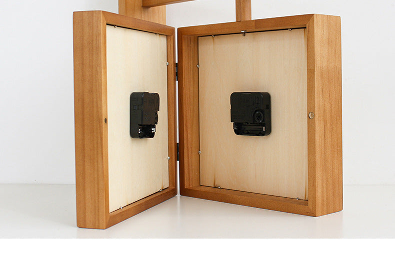 Dual Sided Wood Wall Clock with Corner Mount