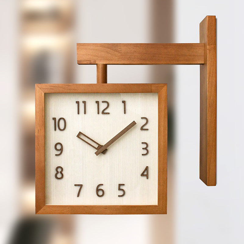 Dual Sided Wood Wall Clock with Corner Mount