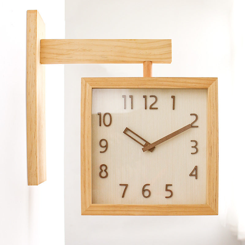 Dual Sided Wood Wall Clock with Corner Mount
