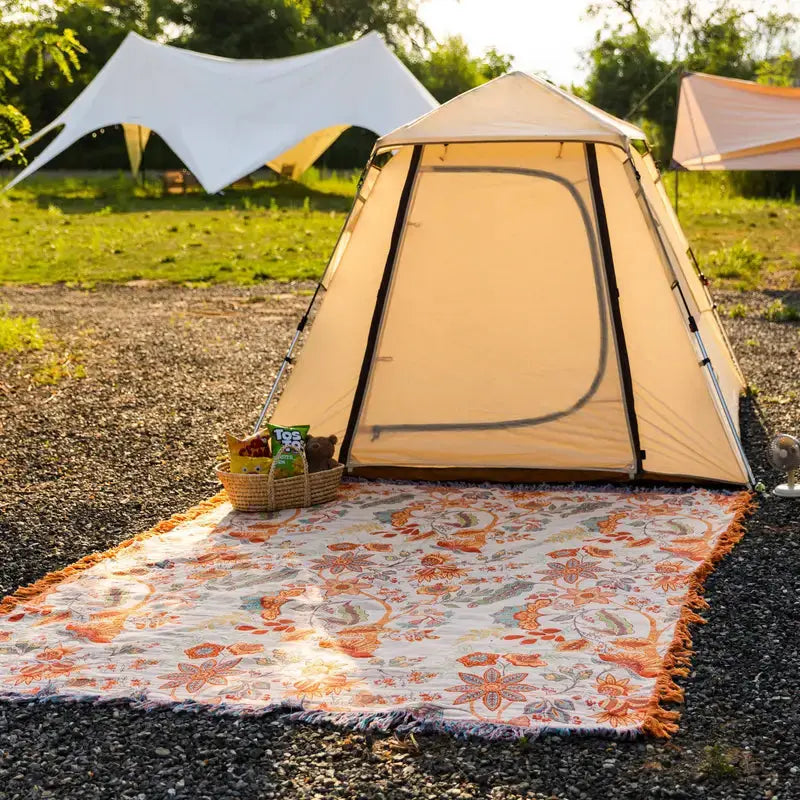 Floral Boho Blanket with Reversible Fringe