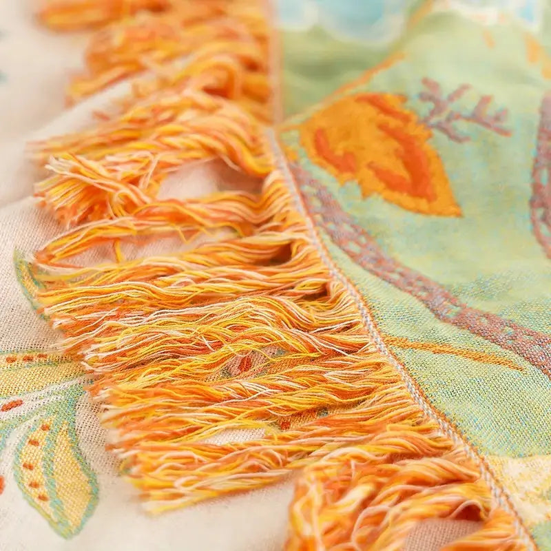 Floral Boho Blanket with Reversible Fringe