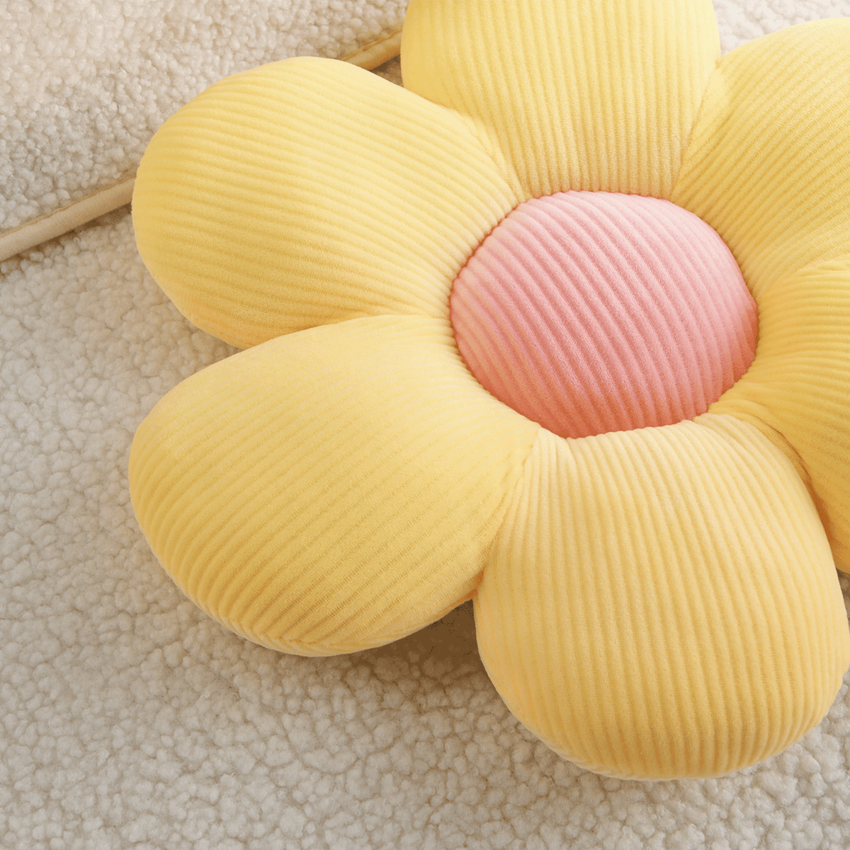 Flower-Shaped Plush Pillow with Ribbed Petals