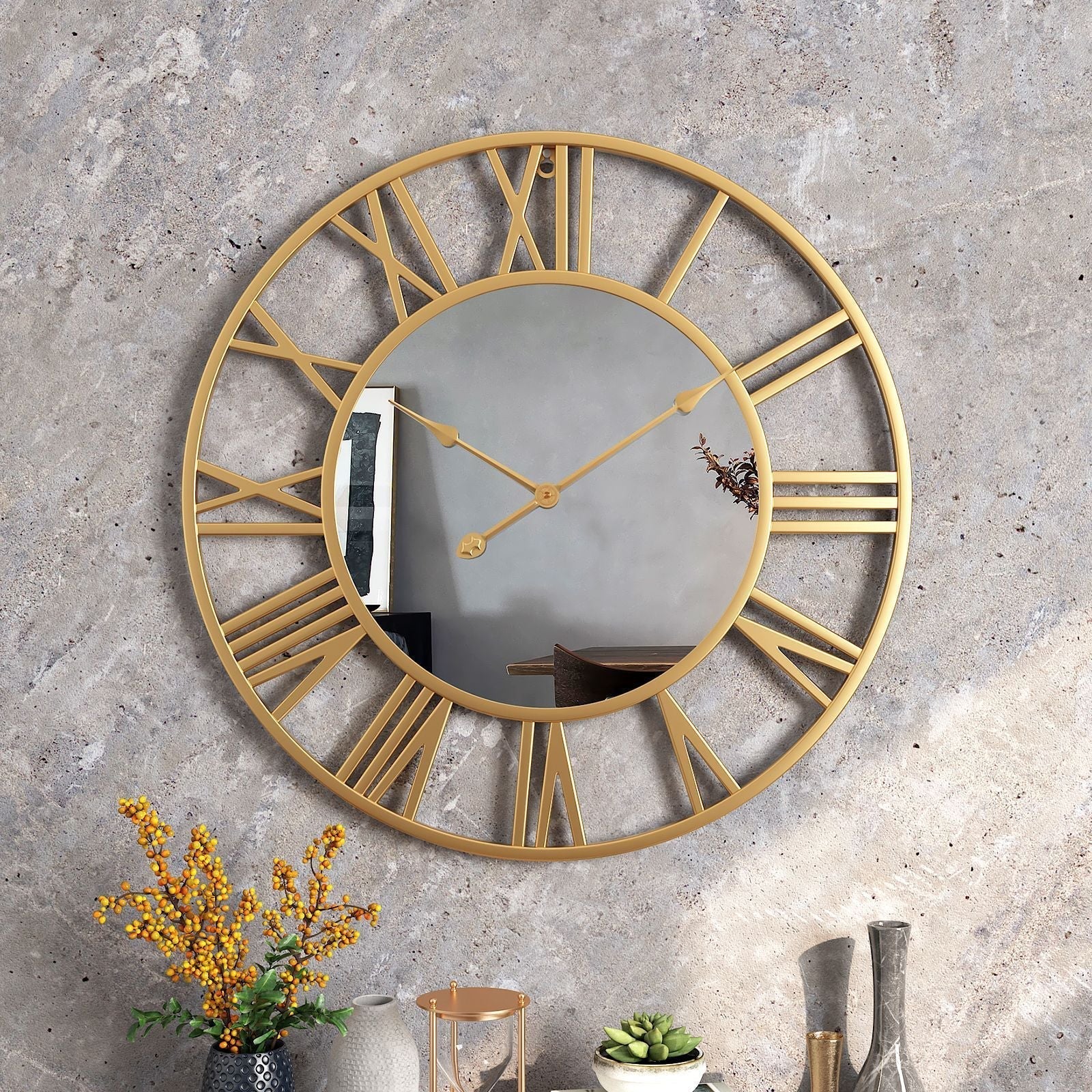 Industrial Metal Wall Clock with Mirror Face