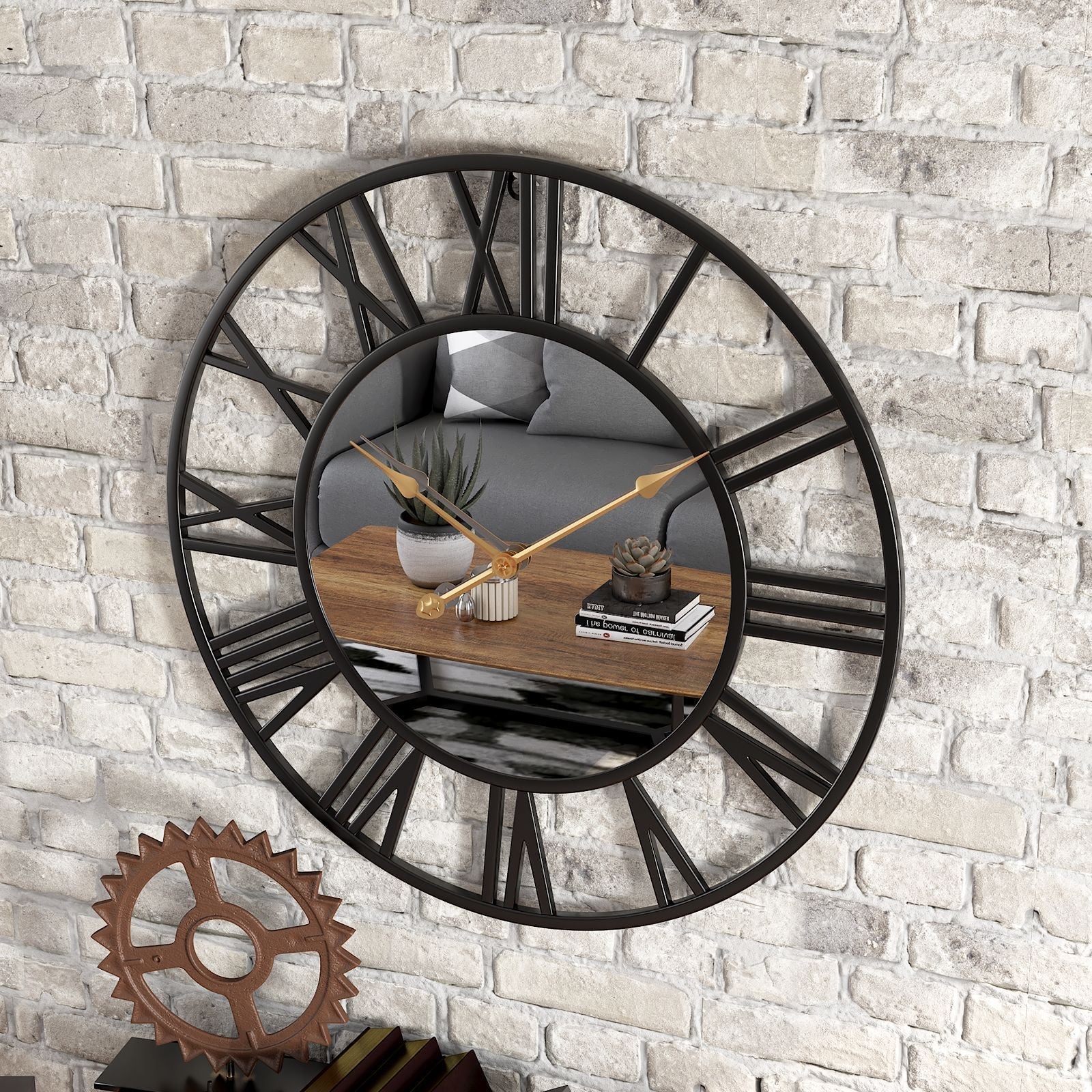 Industrial Metal Wall Clock with Mirror Face