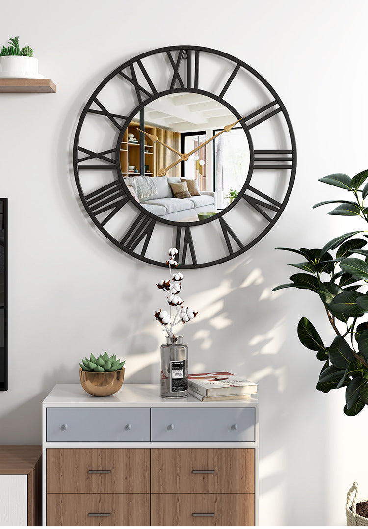 Industrial Metal Wall Clock with Mirror Face