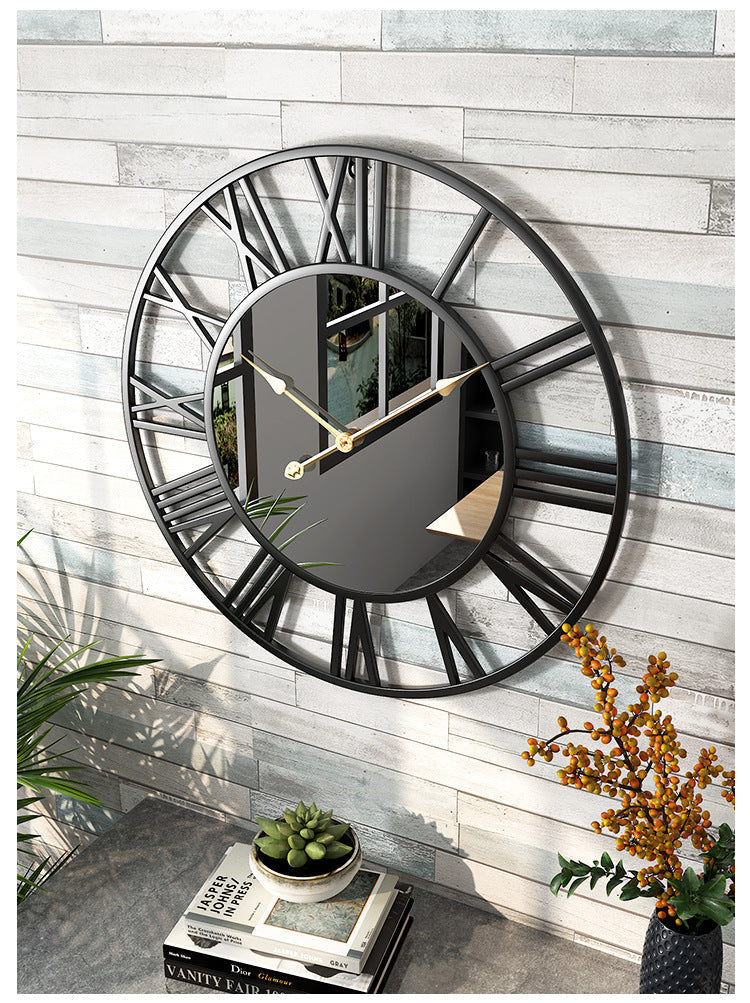 Industrial Metal Wall Clock with Mirror Face