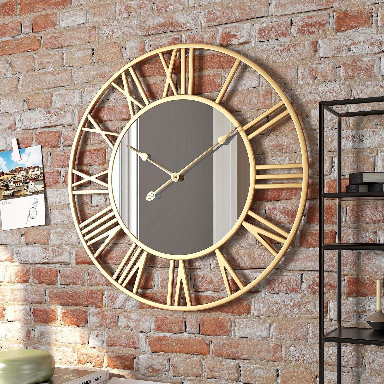 Industrial Metal Wall Clock with Mirror Face