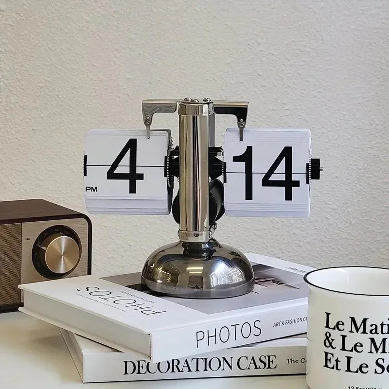 Retro Flip Desk Clock Stainless Steel