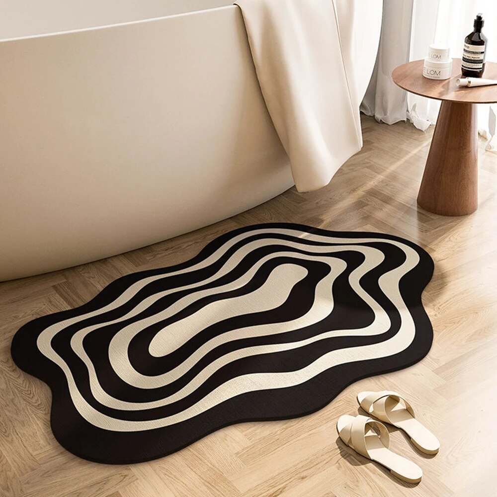 Modern Wavy Bath Mat with Non Slip Backing