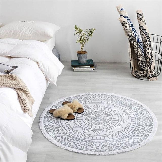 Moroccan Round Rug with Mandala and Tassels