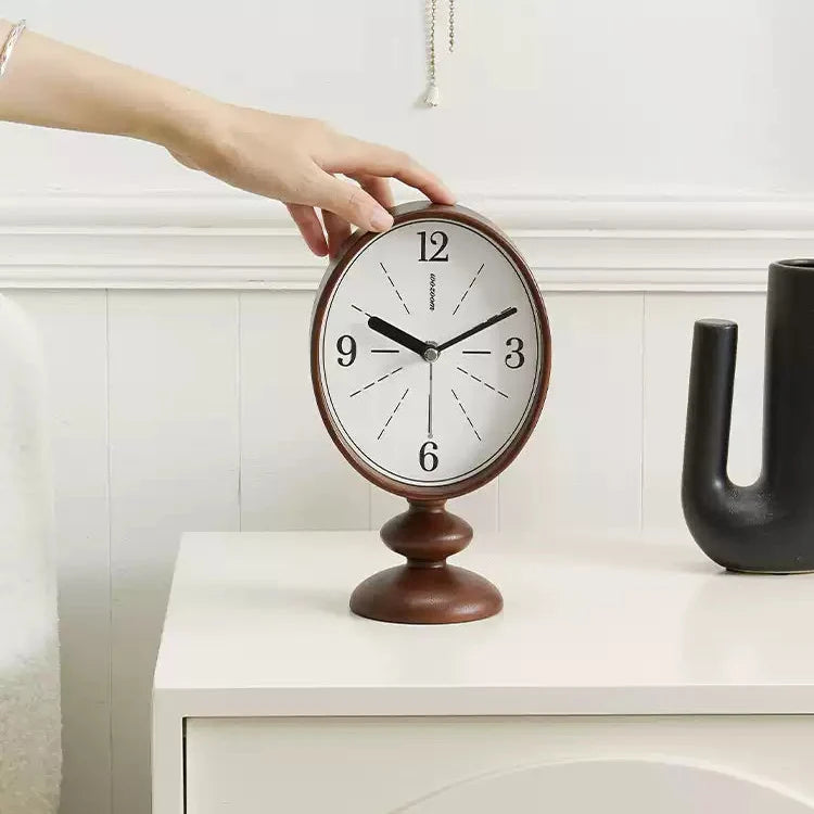 Nordic Retro Wood Pedestal Clock Vintage
