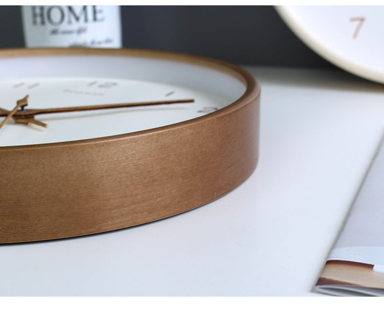 Simple Solid Wood Round Wall Clock Cream