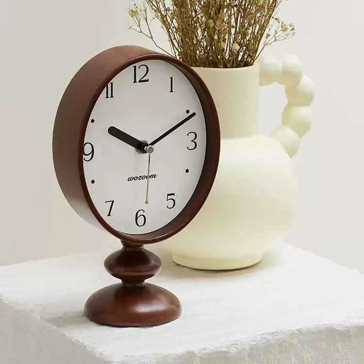 Nordic Retro Wood Pedestal Clock Vintage