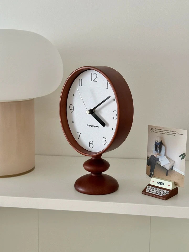 Nordic Retro Wood Pedestal Clock Vintage