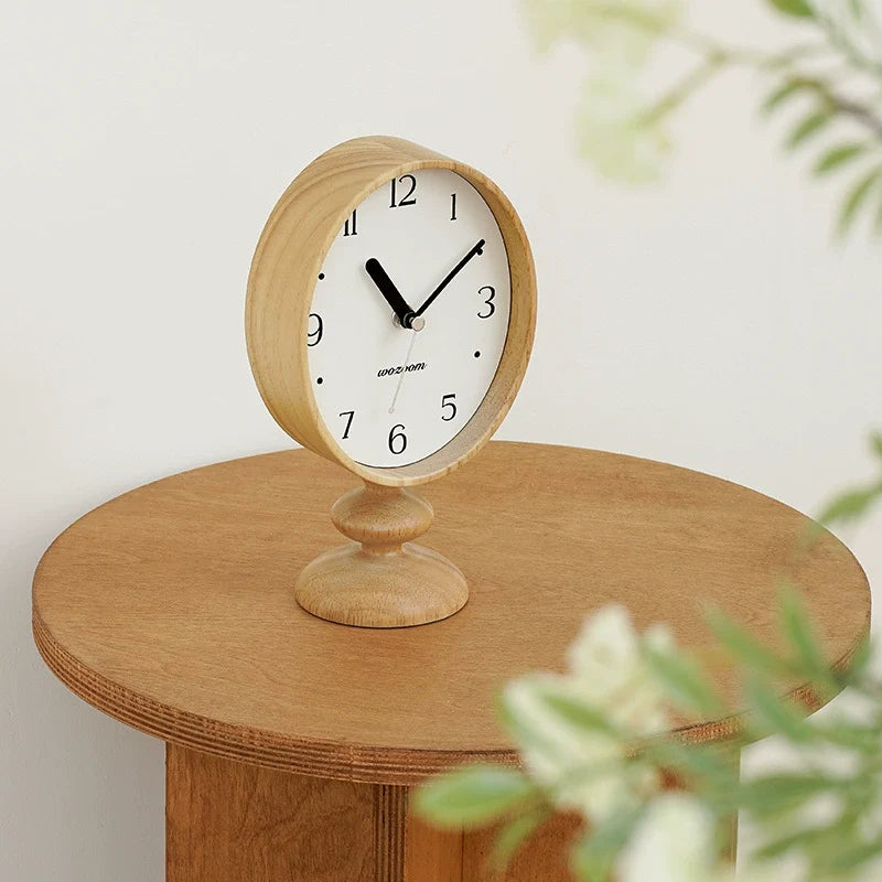 Nordic Retro Wood Pedestal Clock Vintage