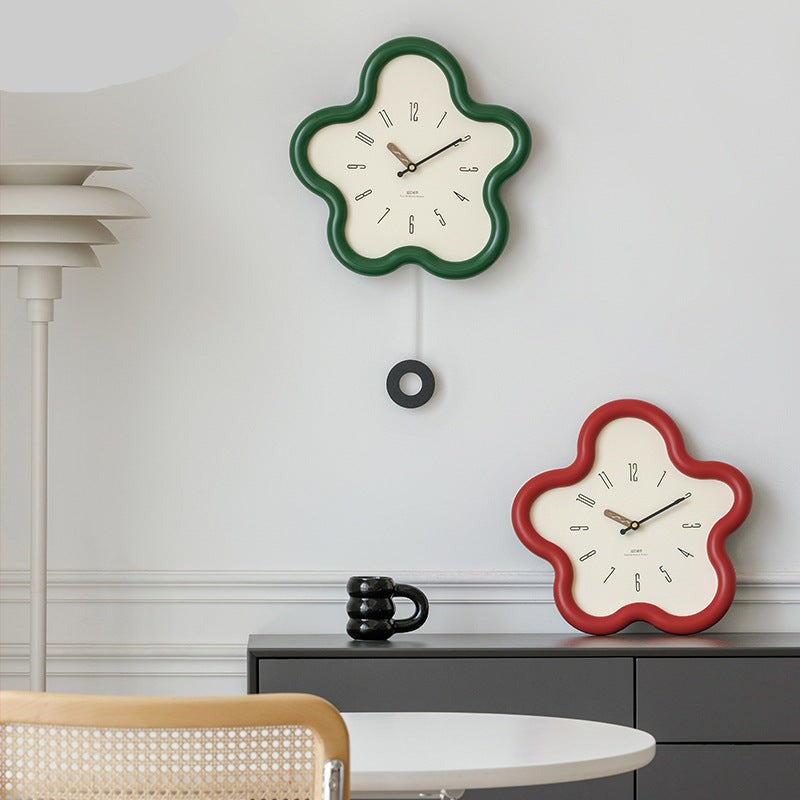 Cute Flower Pendulum Wall Clock Silent