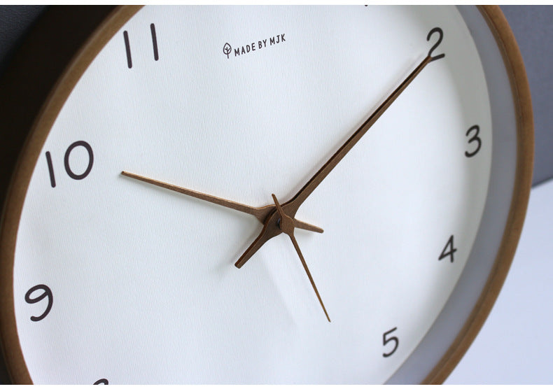 Simple Solid Wood Round Wall Clock Cream