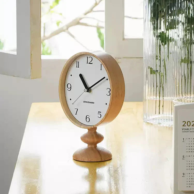 Nordic Retro Wood Pedestal Clock Vintage