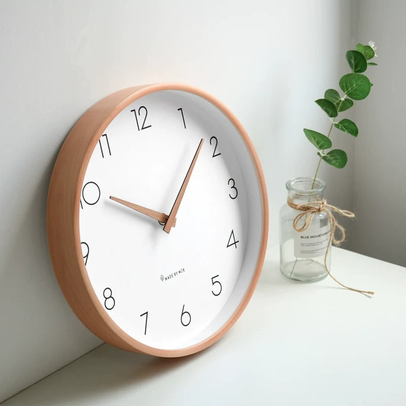 Nordic Solid Wood Wall Clock Round Design