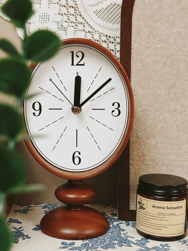 Nordic Retro Wood Pedestal Clock Vintage