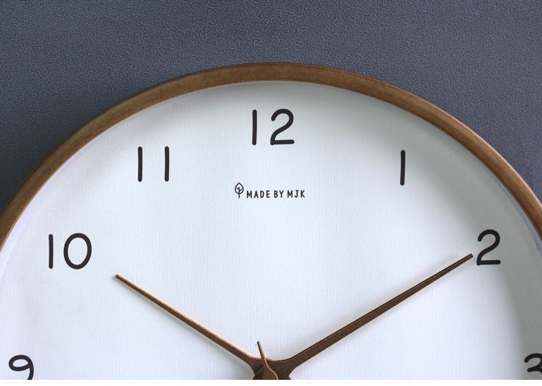 Simple Solid Wood Round Wall Clock Cream