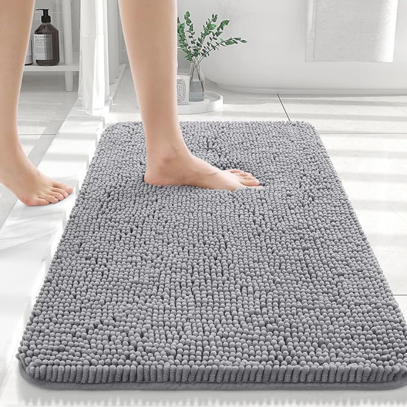 Plush Chenille Bath Mat with Non-Slip Back