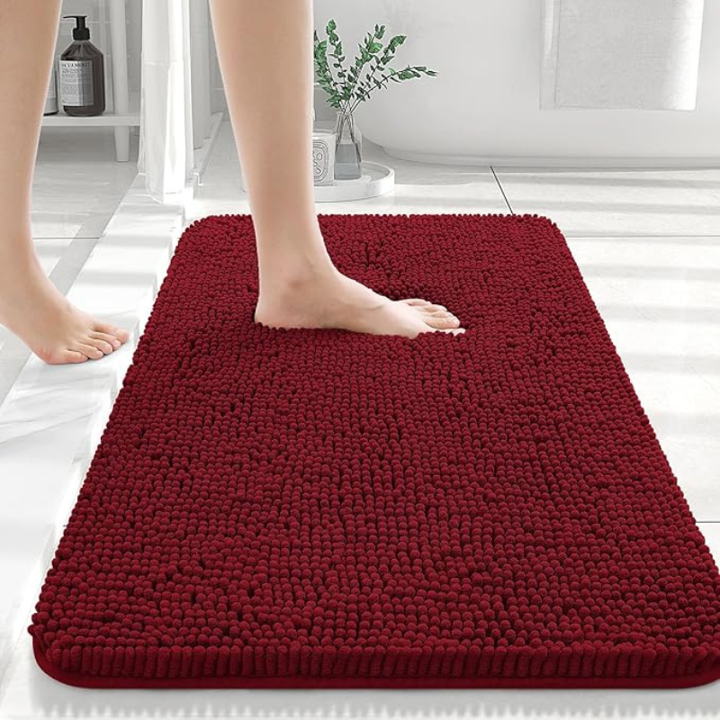 Plush Chenille Bath Mat with Non-Slip Back