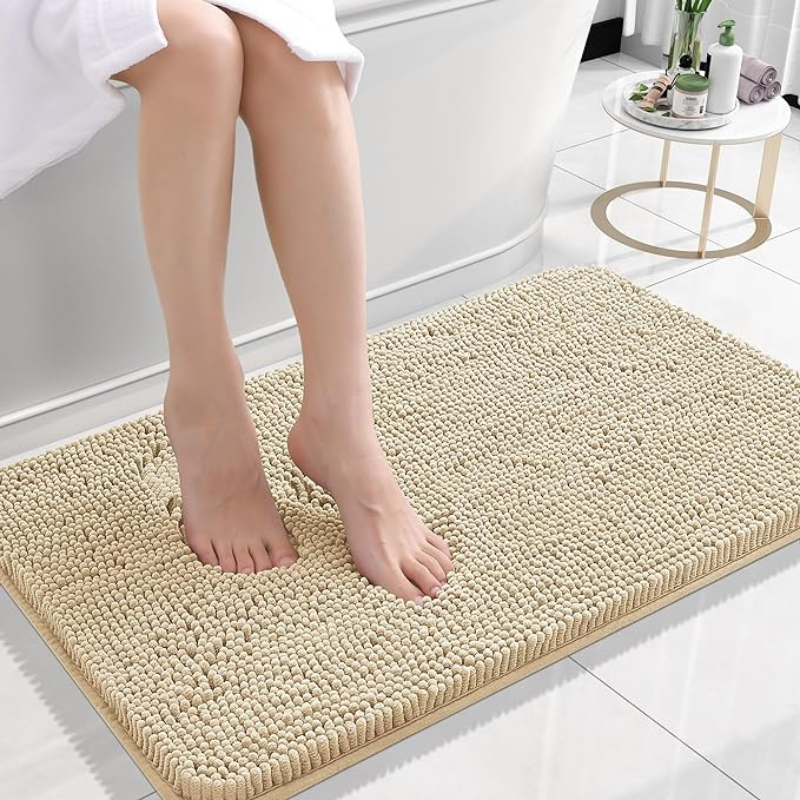 Plush Chenille Bath Mat with Non-Slip Back